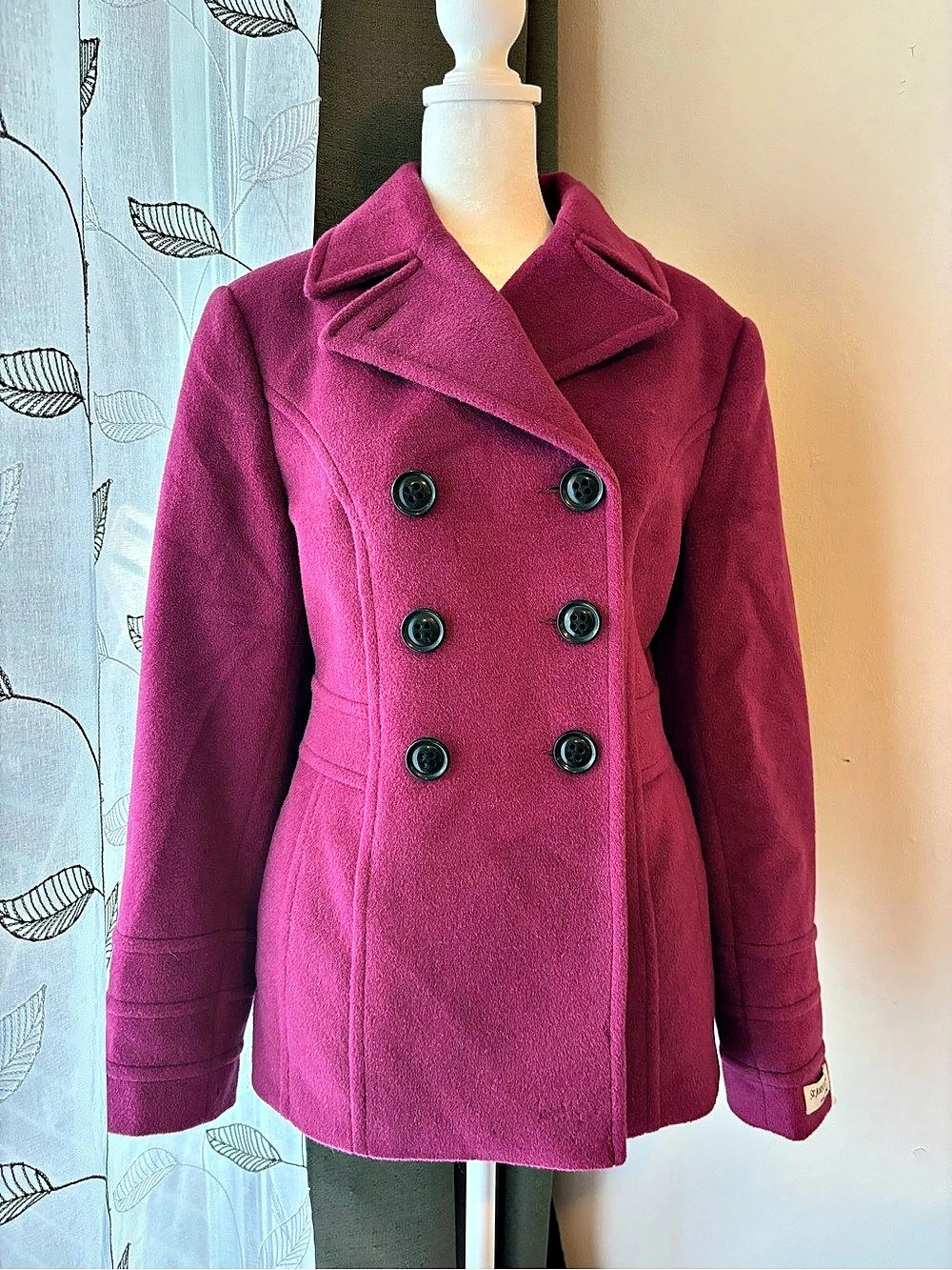 St. John'Small Bay Wool Blend Pea Coat in Pink Size Small Like New